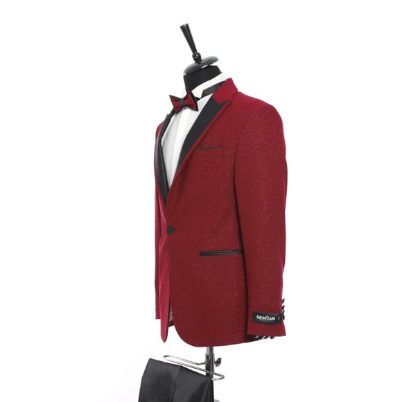 Derman Red Pointed Collar Silvery Classic 2 Piece Tuxedo - Picture 4 of 5